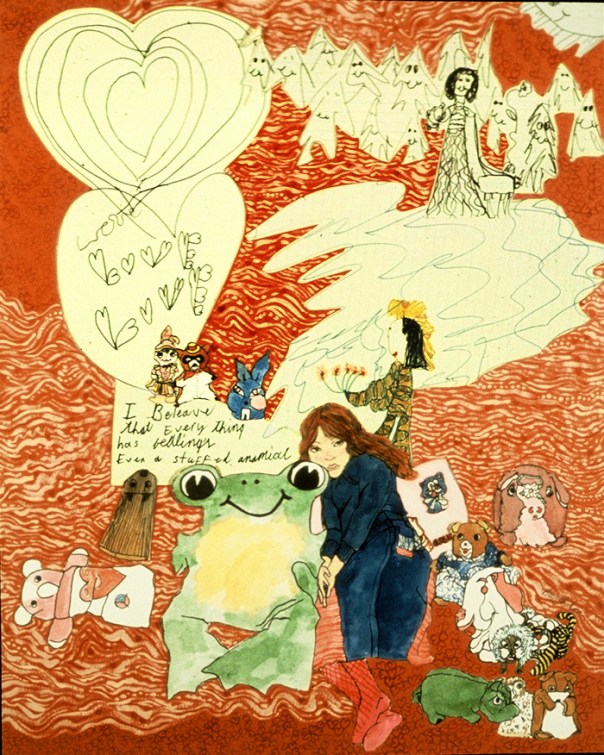 "I Beleave that everything has Fealings." Portrait of Nicole, age 10, with her original artwork, by Helen Redman, 1974